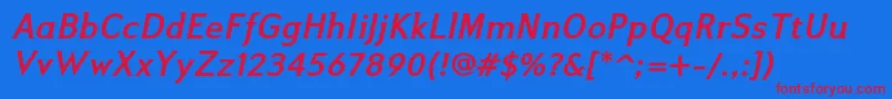 Ikariusadfno2stdBolditalic-Schriftart – Rote Schriften auf blauem Hintergrund