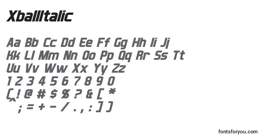 Schriftart XballItalic – Alphabet, Zahlen, spezielle Symbole
