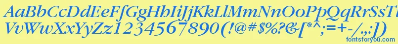 Czcionka GaramondbookettItalic – niebieskie czcionki na żółtym tle