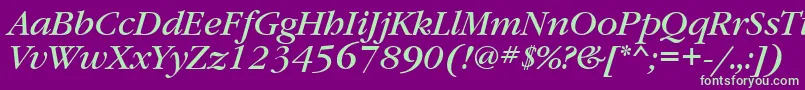 GaramondbookettItalic-fontti – vihreät fontit violetilla taustalla