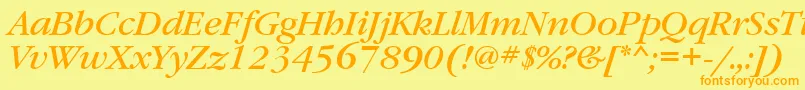 フォントGaramondbookettItalic – オレンジの文字が黄色の背景にあります。