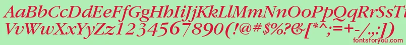 GaramondbookettItalic-Schriftart – Rote Schriften auf grünem Hintergrund