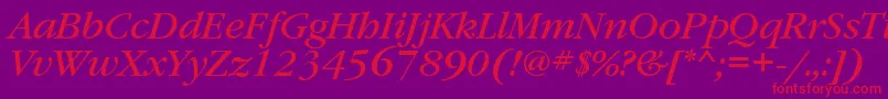 Czcionka GaramondbookettItalic – czerwone czcionki na fioletowym tle