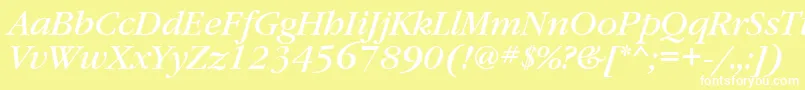 GaramondbookettItalic-fontti – valkoiset fontit keltaisella taustalla