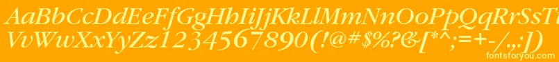 GaramondbookettItalic-Schriftart – Gelbe Schriften auf orangefarbenem Hintergrund