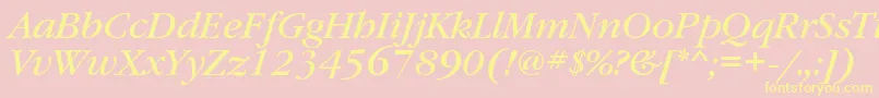 Fonte GaramondbookettItalic – fontes amarelas em um fundo rosa