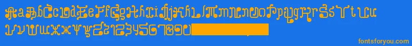 フォントTurkAndNusa – オレンジ色の文字が青い背景にあります。