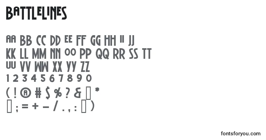 Schriftart Battlelines – Alphabet, Zahlen, spezielle Symbole