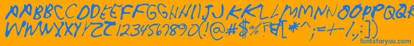 Crappydanallcaps-Schriftart – Blaue Schriften auf orangefarbenem Hintergrund