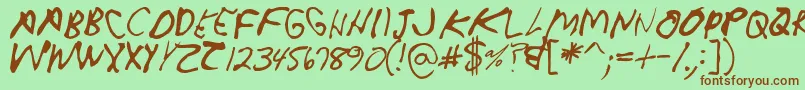 フォントCrappydanallcaps – 緑の背景に茶色のフォント
