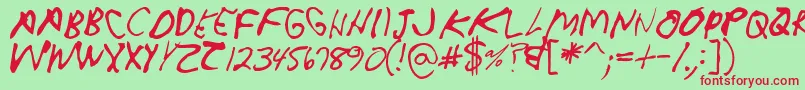 Crappydanallcaps-Schriftart – Rote Schriften auf grünem Hintergrund