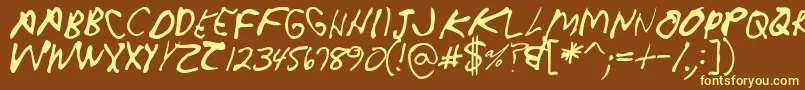 Crappydanallcaps-fontti – keltaiset fontit ruskealla taustalla