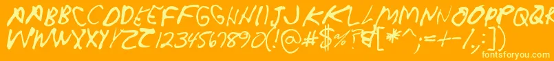 Crappydanallcaps-Schriftart – Gelbe Schriften auf orangefarbenem Hintergrund