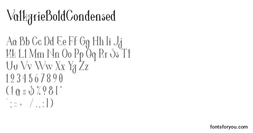 Czcionka ValkyrieBoldCondensed – alfabet, cyfry, specjalne znaki