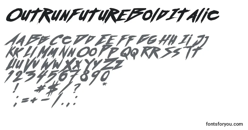 Schriftart OutrunFutureBoldItalic – Alphabet, Zahlen, spezielle Symbole