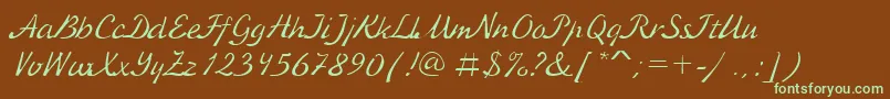 フォントAxcksv – 緑色の文字が茶色の背景にあります。