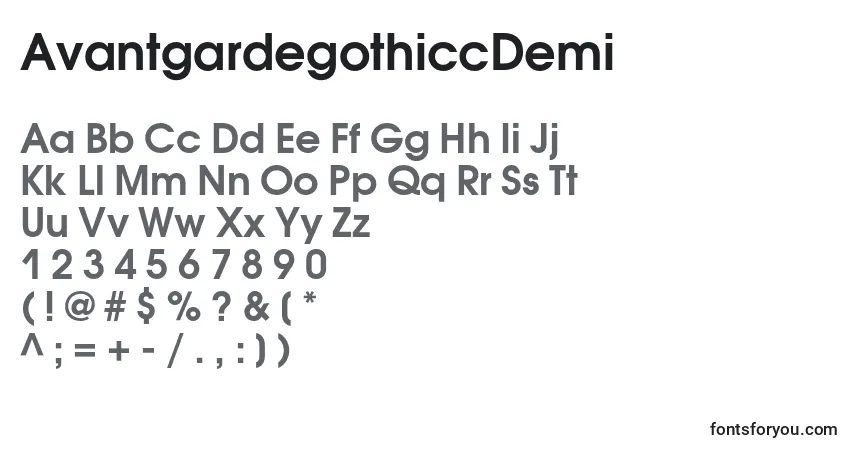 A fonte AvantgardegothiccDemi – alfabeto, números, caracteres especiais