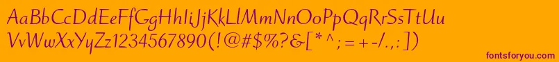 RuzickafreehandltstdRoman-Schriftart – Violette Schriften auf orangefarbenem Hintergrund