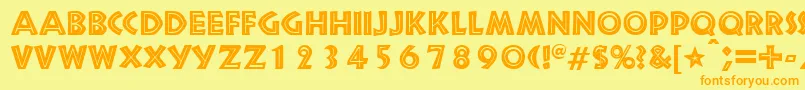フォントSnakeriverRegularDb – オレンジの文字が黄色の背景にあります。