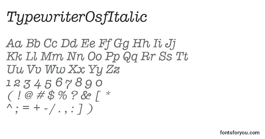 Fuente TypewriterOsfItalic - alfabeto, números, caracteres especiales