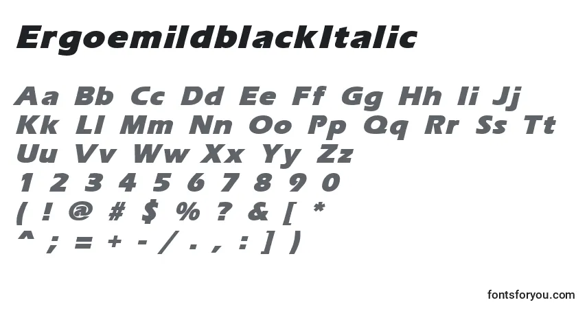 Шрифт ErgoemildblackItalic – алфавит, цифры, специальные символы