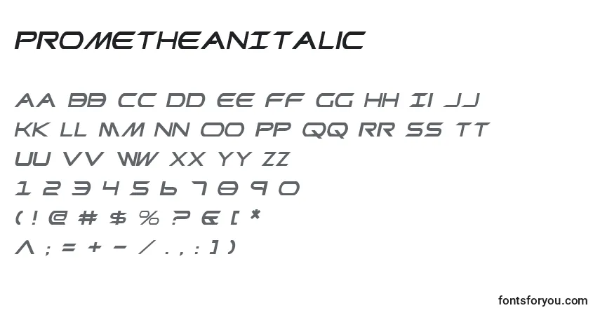 Шрифт PrometheanItalic – алфавит, цифры, специальные символы