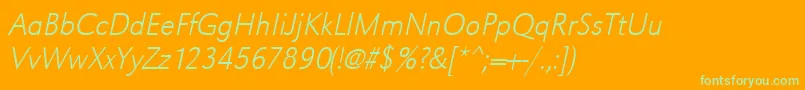 UrwgrotesktextlignarOblique-Schriftart – Grüne Schriften auf orangefarbenem Hintergrund
