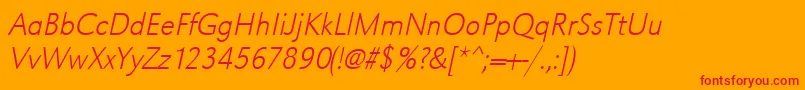 UrwgrotesktextlignarOblique-fontti – punaiset fontit oranssilla taustalla