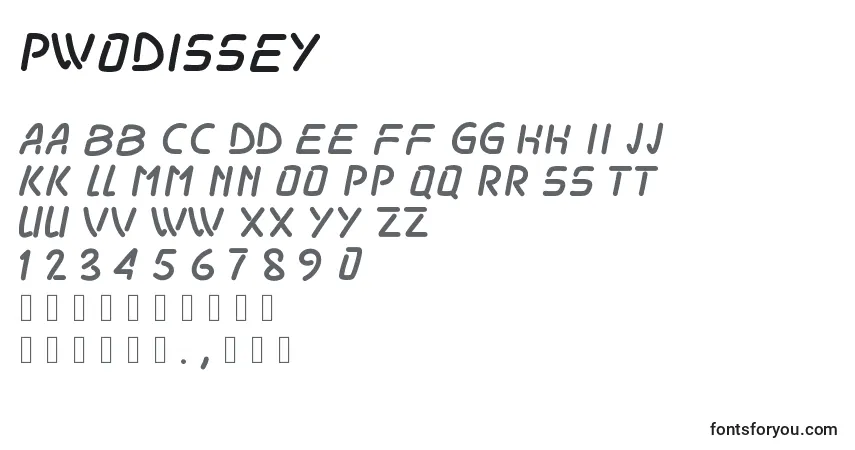 A fonte Pwodissey – alfabeto, números, caracteres especiais