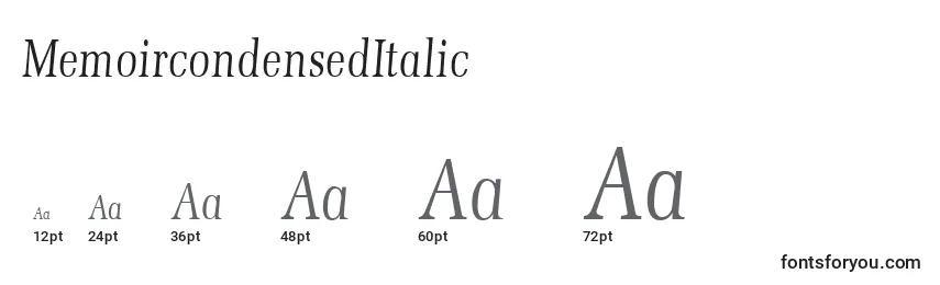 Размеры шрифта MemoircondensedItalic