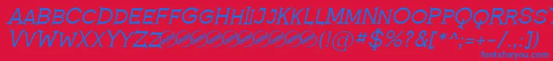 Fonte RomanicumItalic – fontes azuis em um fundo vermelho
