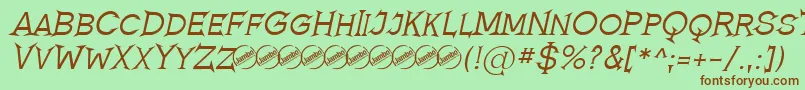 フォントRomanicumItalic – 緑の背景に茶色のフォント