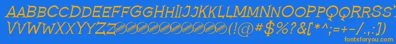 フォントRomanicumItalic – オレンジ色の文字が青い背景にあります。