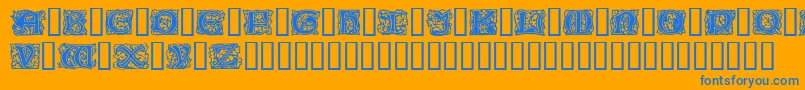 ChaucerianInitials-Schriftart – Blaue Schriften auf orangefarbenem Hintergrund