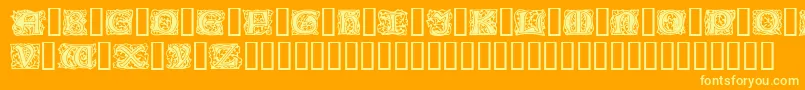 ChaucerianInitials-Schriftart – Gelbe Schriften auf orangefarbenem Hintergrund