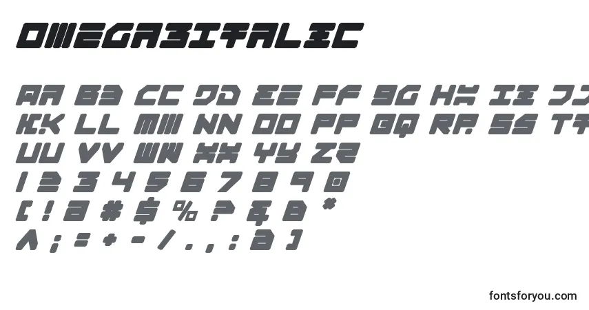 Schriftart Omega3Italic – Alphabet, Zahlen, spezielle Symbole