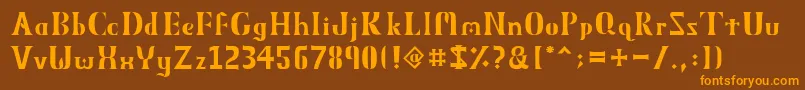 フォントObeliskMmxv11 – オレンジ色の文字が茶色の背景にあります。