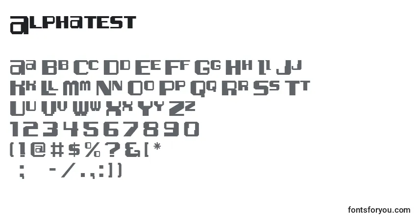 Czcionka Alphatest – alfabet, cyfry, specjalne znaki