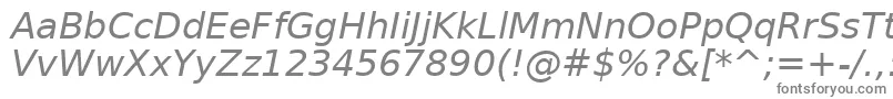 PrimaSansObliqueBt-fontti – harmaat kirjasimet valkoisella taustalla