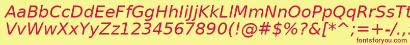 PrimaSansObliqueBt Font – Red Fonts on Yellow Background