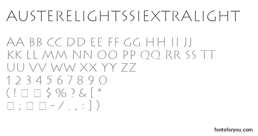 Czcionka AustereLightSsiExtraLight – alfabet, cyfry, specjalne znaki