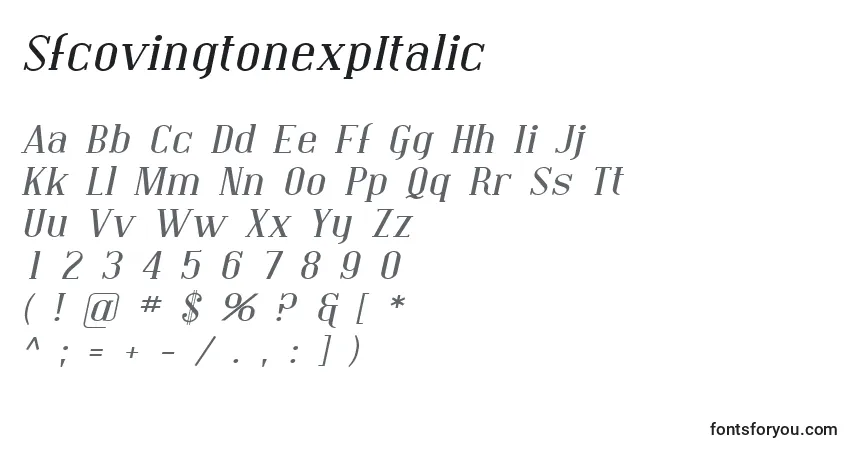 Schriftart SfcovingtonexpItalic – Alphabet, Zahlen, spezielle Symbole