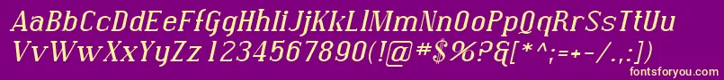 Saiba mais sobre a fonte SfcovingtonexpItalic Fonte SfcovingtonexpItalic – fontes amarelas em um fundo roxo