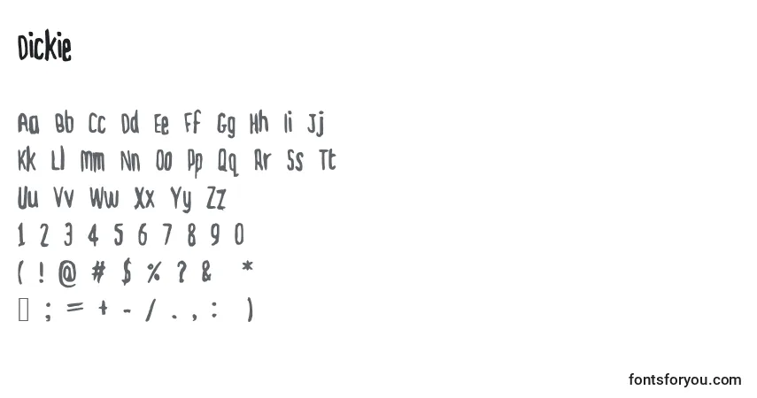 Шрифт Dickie – алфавит, цифры, специальные символы