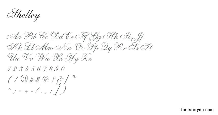 Shelley-fontti – aakkoset, numerot, erikoismerkit