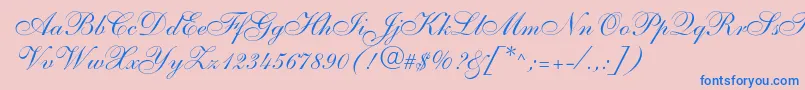 Shelley-Schriftart – Blaue Schriften auf rosa Hintergrund