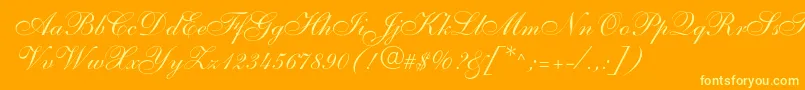 Shelley-Schriftart – Gelbe Schriften auf orangefarbenem Hintergrund