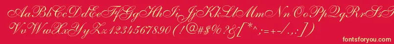 Shelley Font – Yellow Fonts on Red Background