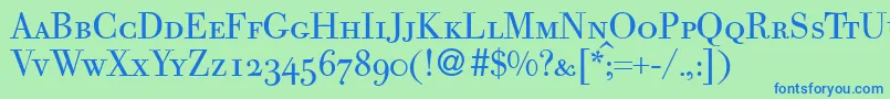 BodocapsdbNormal-Schriftart – Blaue Schriften auf grünem Hintergrund