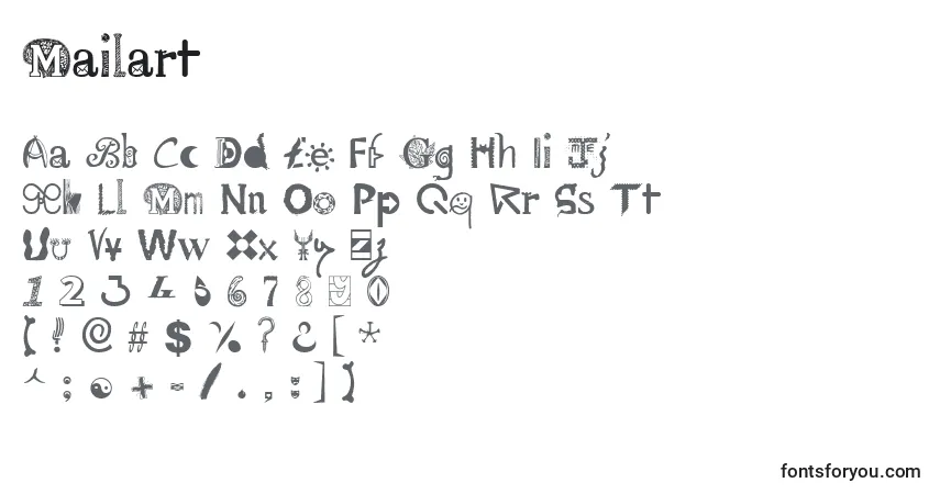 Czcionka Mailart – alfabet, cyfry, specjalne znaki